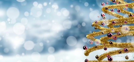 View of a Christmas background with christmas gifts decoration - 3d renderingの写真素材