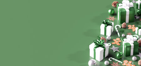 View of a Christmas background with christmas gifts decoration - 3d renderingの写真素材