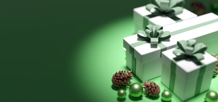 View of a Christmas background with christmas gifts decoration - 3d renderingの写真素材