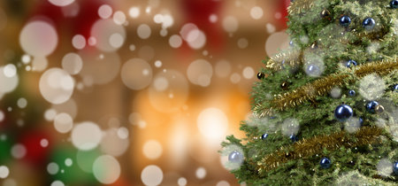 View of a Christmas background with christmas gifts decoration - 3d renderingの写真素材