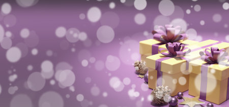 View of a Christmas background with christmas gifts decoration - 3d renderingの写真素材