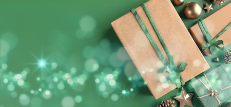 View of a Christmas background with christmas gifts decoration - 3d renderingの写真素材