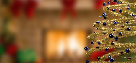 View of a Christmas background with christmas gifts decoration - 3d renderingの写真素材