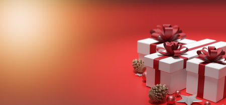 View of a Christmas background with christmas gifts decoration - 3d renderingの写真素材