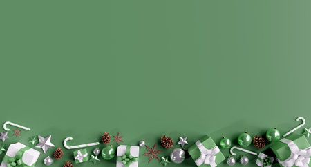 View of a Christmas background with christmas gifts decoration - 3d renderingの写真素材