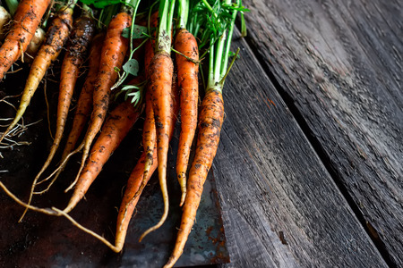 Carrot on dark wooden backgroundの写真素材