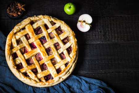 Homemade applet pie.Top view. style rustic. Selective focus.の写真素材