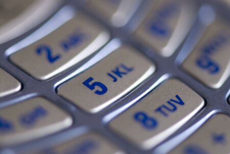 The keypad buttons on a cellular phoneの写真素材