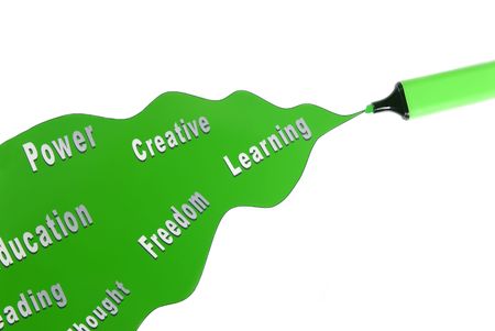 A colorful pen flows the words of imagination and thought.... the power of words.の写真素材