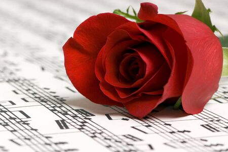 A complicated musical piece with a single rose on top. Representing the love of music, the simplicity of music and also the complexity.の写真素材