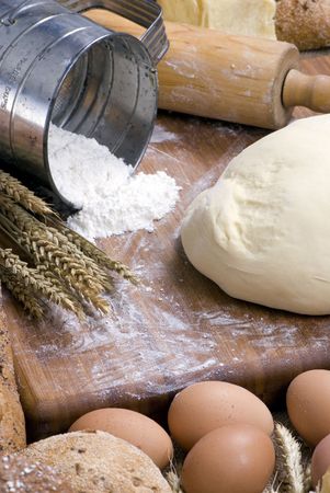 The preparations for making fresh homemade bread. 