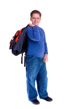 A young school boy ready for schoolの写真素材