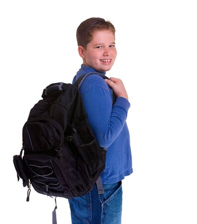 A young school boy ready for schoolの写真素材
