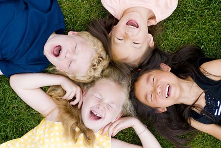A group of diverse young kids playingの写真素材