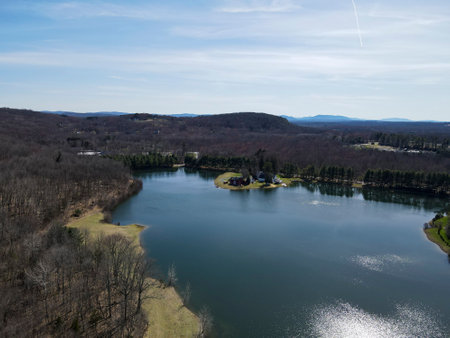 Aerial view of the Green Lake in the Smokies.の写真素材