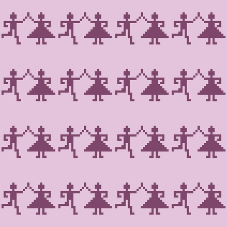Seamless ethnic pixel pattern with dancing people