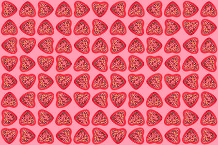 Abstract background composed of heart-shaped boxes with sweets on a pink background