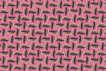 Composition of rectangular cherry cakes on a pink background