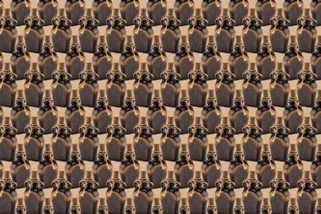 Abstract patterned collage background composed of ceramic bottles with a cork in brown colorsの写真素材