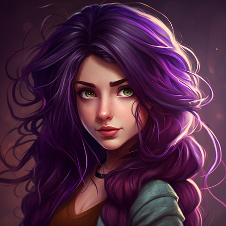 Fantasy portrait of a beautiful girl with purple hair.の素材