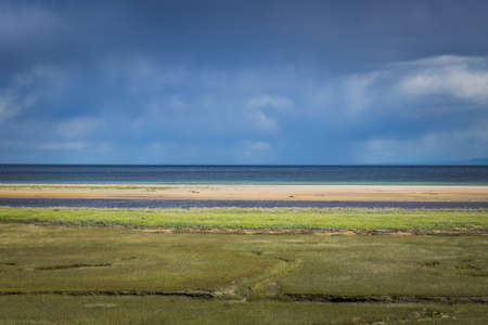 Salt marsh near Portneuf-Sur-Mer sandbank, in Cote Nord of Quebec, Canadaの写真素材