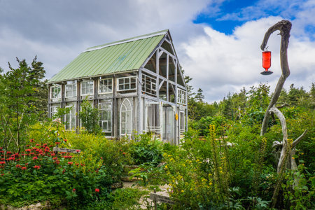Greenhouse in the plant garden of Pointe Aux Outarde nature park in Quebec region of Cote Nord, Canadaのeditorial素材