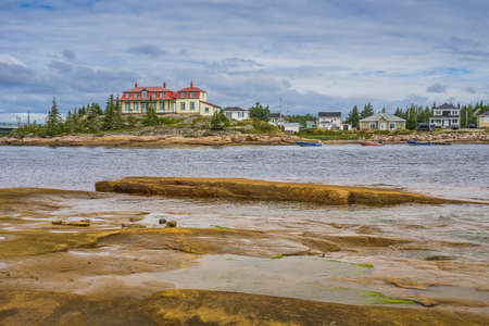 View on Baie Johan Beetz village from the village park, located on the shore of the St Lawrence river, in the Cote Nord region of Quebec, Canadaのeditorial素材