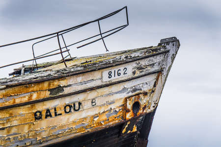 On a cloudy day, The Calou shipwreck near Baie Ste Catherine on Anticosti island, in theSt Lawrence estuary, in Cote Nord region of Quebec, Canadaのeditorial素材
