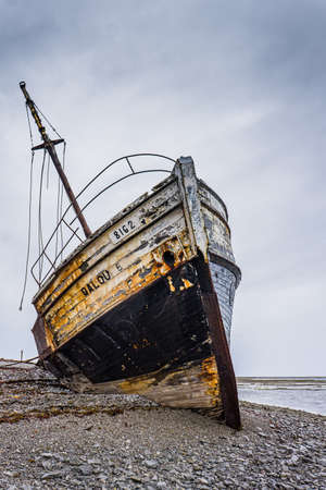 On a cloudy day, The Calou shipwreck near Baie Ste Catherine on Anticosti island, in theSt Lawrence estuary, in Cote Nord region of Quebec, Canadaのeditorial素材