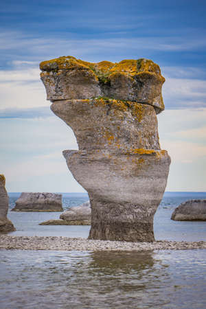 View on the famous monoliths of Quarry Island, in Mingan Archipelago National Park, in Cote Nord region of Quebec, Canadaの写真素材
