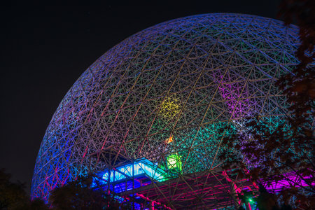 View on the Montreal Biosphere at nightのeditorial素材