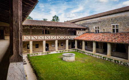 View on the arcades of the medieval cloister of the romanesque abby of Flaran in the south of France (Gers)のeditorial素材