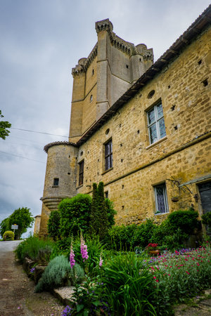 View on the medieval dungeon of the small village of Bassoues in the South of France (Gers)のeditorial素材