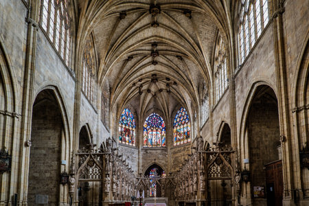 Interior of the gothic cathedral of Condom in the south of France (Gers)のeditorial素材