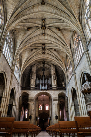Interior of the gothic cathedral of Condom in the south of France (Gers)のeditorial素材