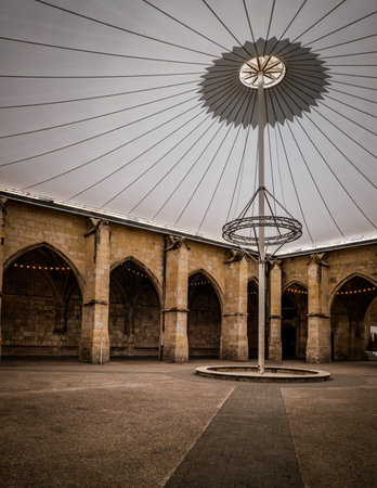 the covered cloister of the gothic cathedral of Condom, in the south of France (Gers)のeditorial素材