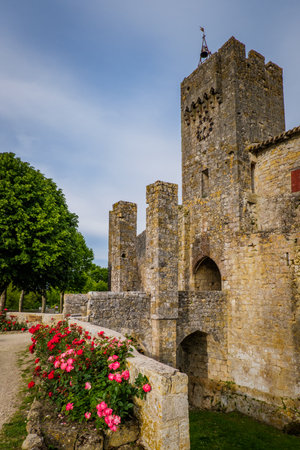 View on the gate of the fortified medieval village of Larressingle in the south of France (Gers)のeditorial素材