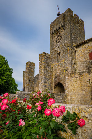 View on the gate of the fortified medieval village of Larressingle in the south of France (Gers)のeditorial素材
