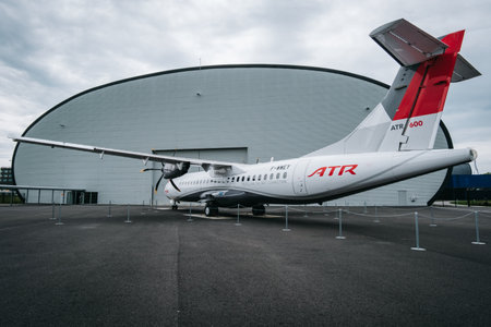 ATR-72 aircraft on the tarmac of the Aeroscopia museum near Toulouse, in the south of France (Haute Garonne)のeditorial素材