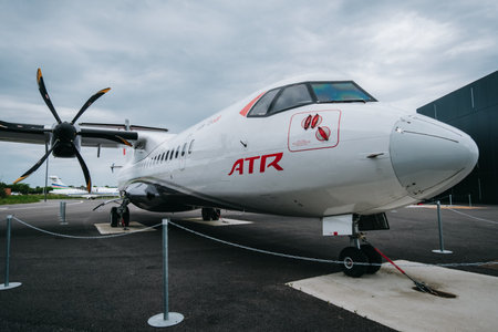 ATR-72 aircraft on the tarmac of the Aeroscopia museum near Toulouse, in the south of France (Haute Garonne)のeditorial素材