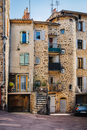 Medieval stone house with a tower in the old town of Annonay in the south of France (Ardeche)のeditorial素材