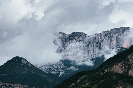 Cliffs of the Vercors Mountain range on a cloudy day near Chatillon en Diois in the south of France (Drome)の写真素材