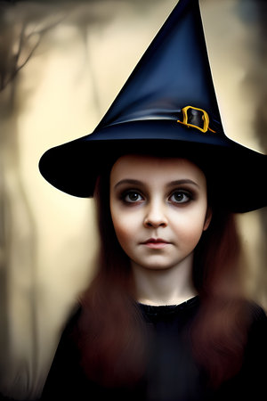 Portrait of a beautiful little girl in a witch costume.の写真素材
