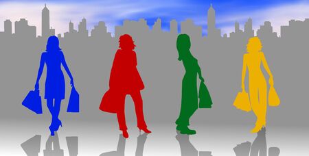 colorful shopping silhouettesの写真素材
