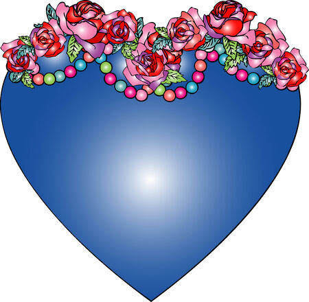 blue heart with rosesのイラスト素材