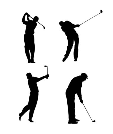 Silhouettes of a golfer black & whiteの写真素材