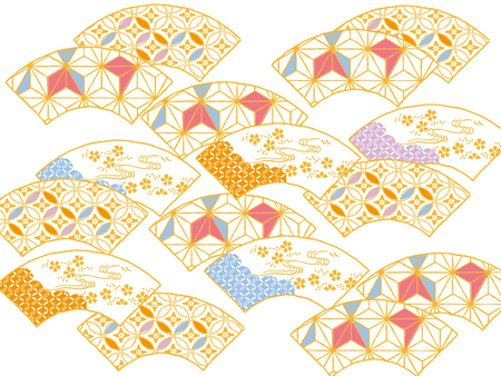 Colorful fan: An original design using traditional Japanese patternsのイラスト素材