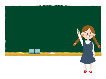Illustration of a blackboard with a girlのイラスト素材