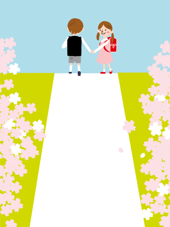 Japanese entrance ceremony of elementary schoolのイラスト素材