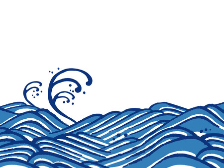 Sea waves hand drawn sketch, japanese style illustrationのイラスト素材